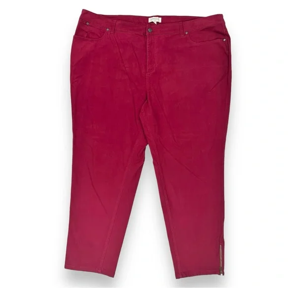Talbots WOMENS PLUS SIZE 26W x 29" Zip Ankle Pants 5-Pocket Stretch Burgundy - Picture 2 of 16